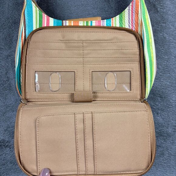 Fossil Genuine Leather Striped Purse Handbag Shoulder Bag Organizer Zip Baguette - Picture 5 of 10